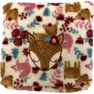 Baby Gear Girl Deer Fleece Blanket Lovey Flower Forest Beige Pink Brown Soft